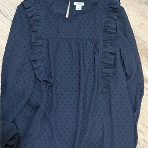 J. Crew Midnight Blue Swiss Dot Ruffle Top